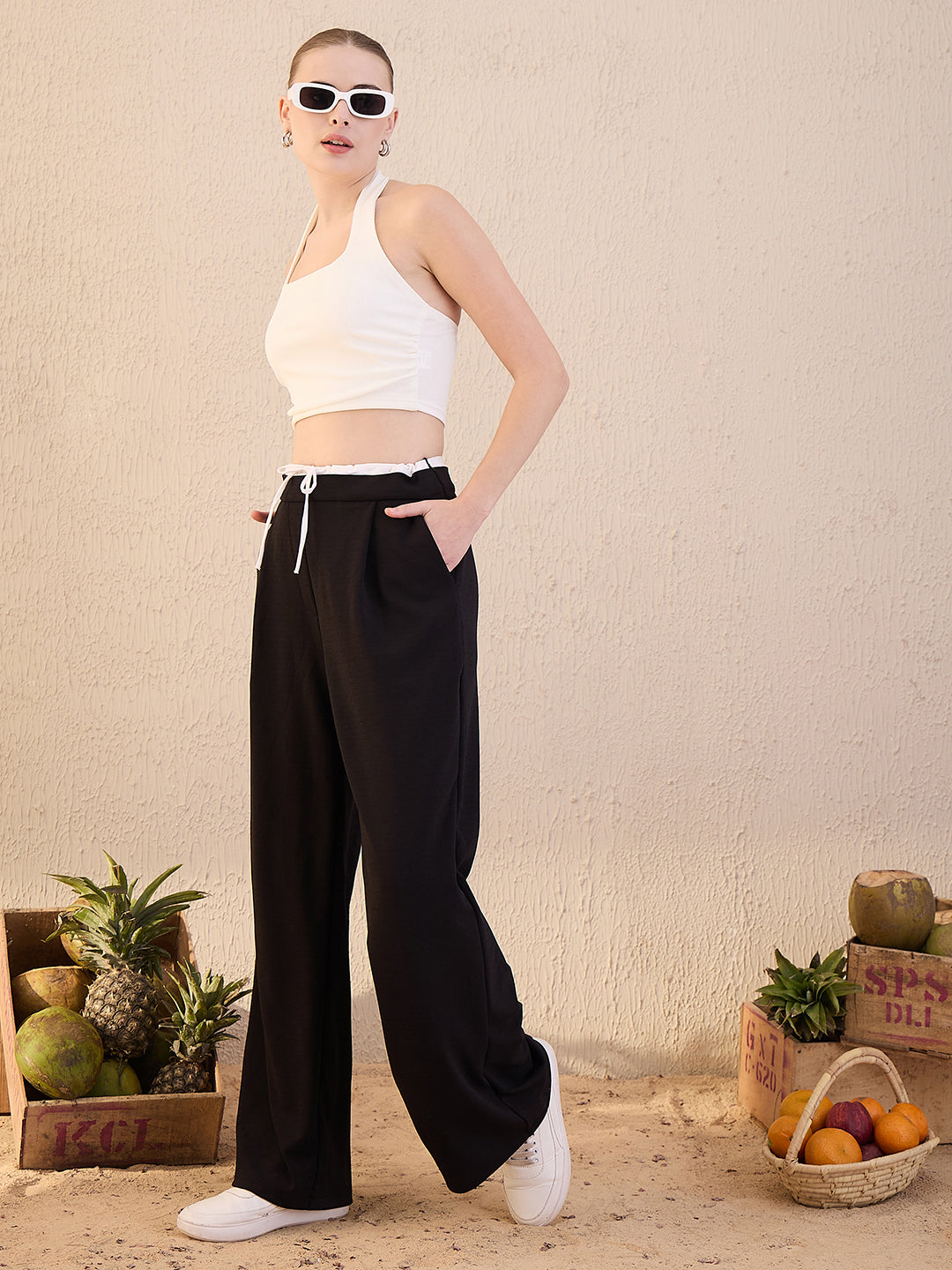 Contrast Waistband Trouser - Uptownie