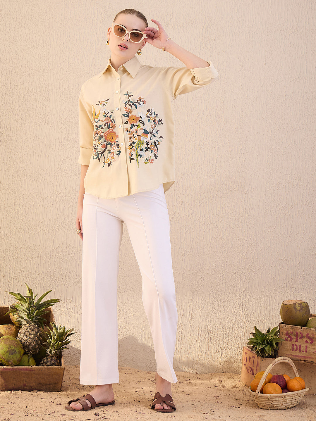 Floral Embroidered Cotton Shirt - Uptownie