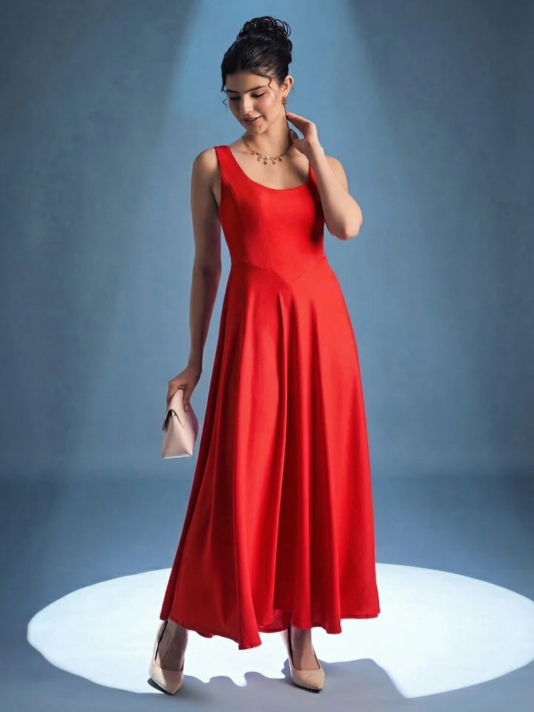 Stretchable Corset Fit & Flare Midi Dress