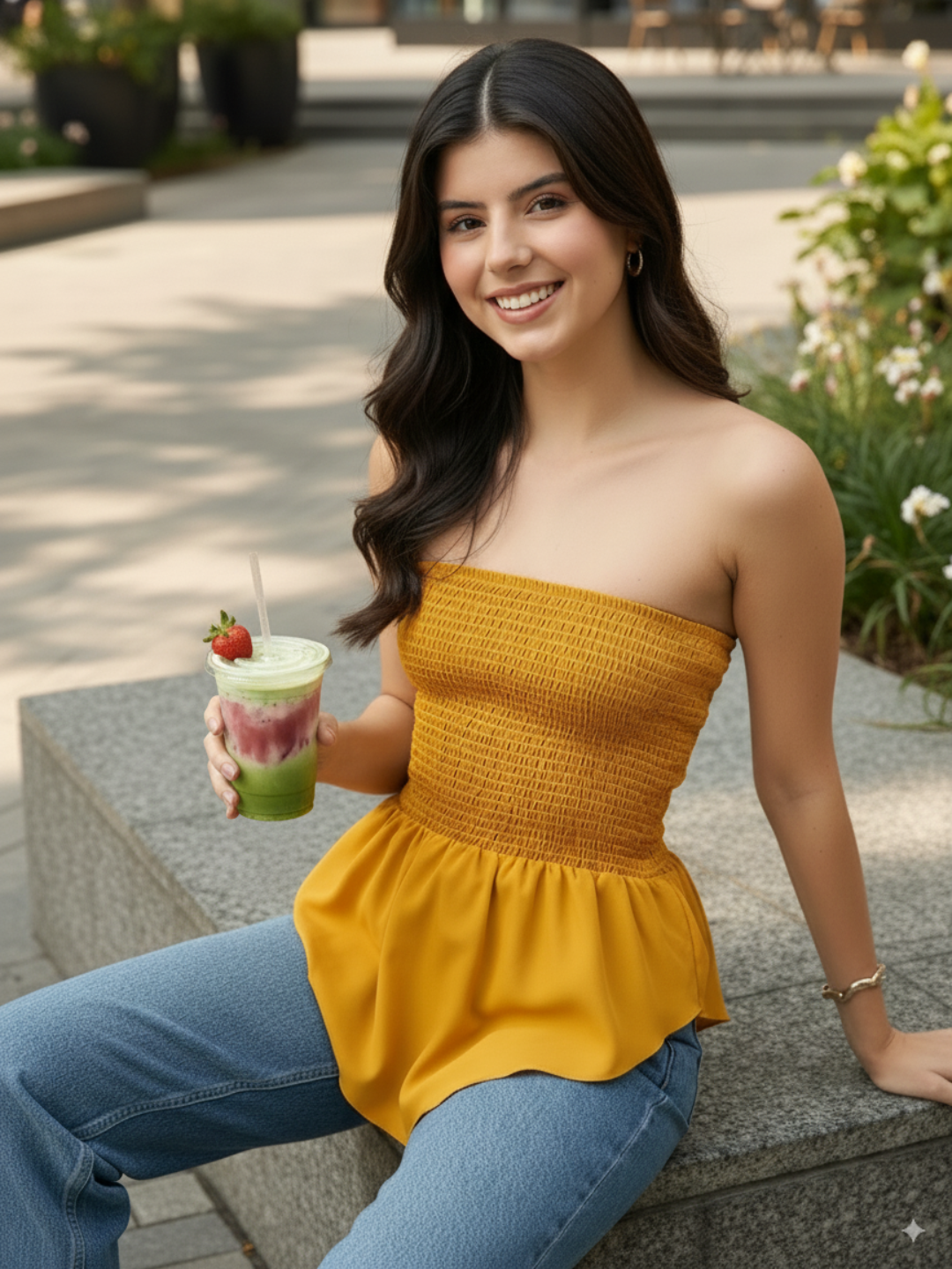 Smocked Bandeau Asymmetrical Top - Uptownie