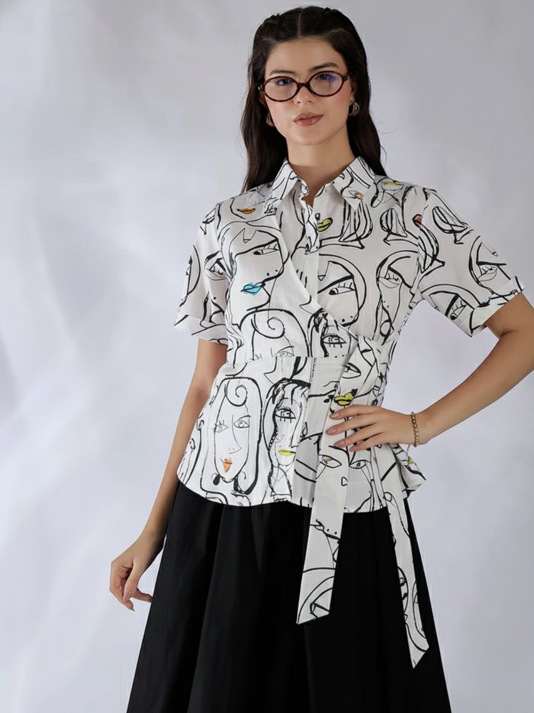 Pure Cotton Waist Tie-Up Shirt