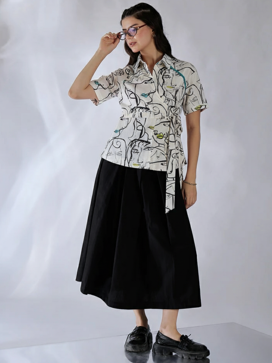 Pure Cotton Waist Tie-Up Shirt