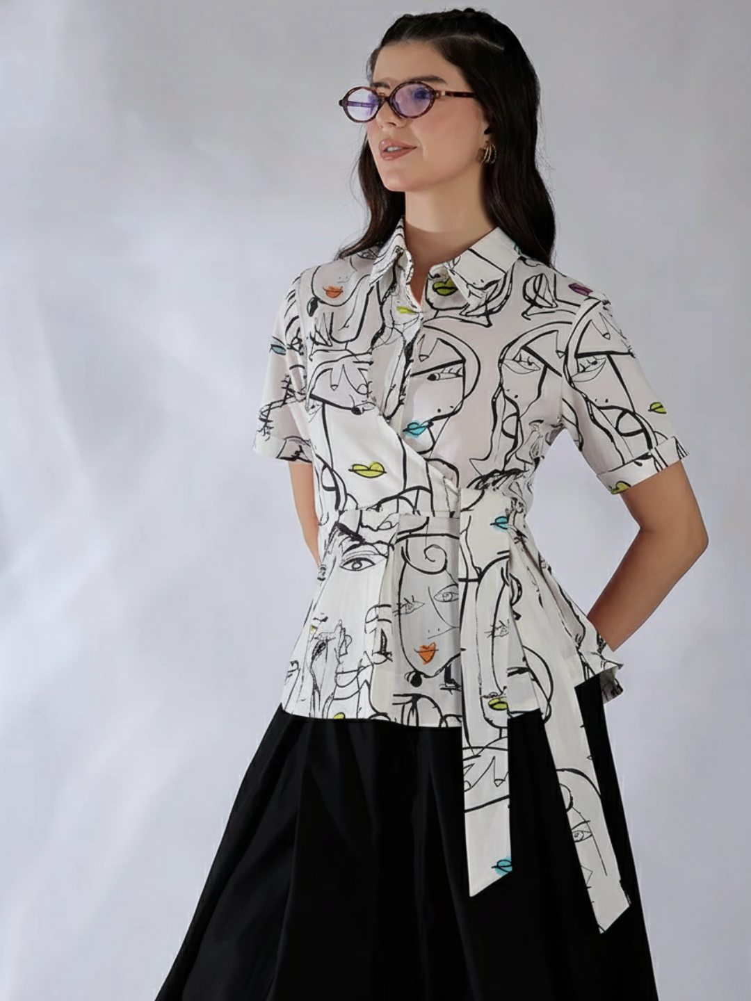 Pure Cotton Waist Tie-Up Shirt