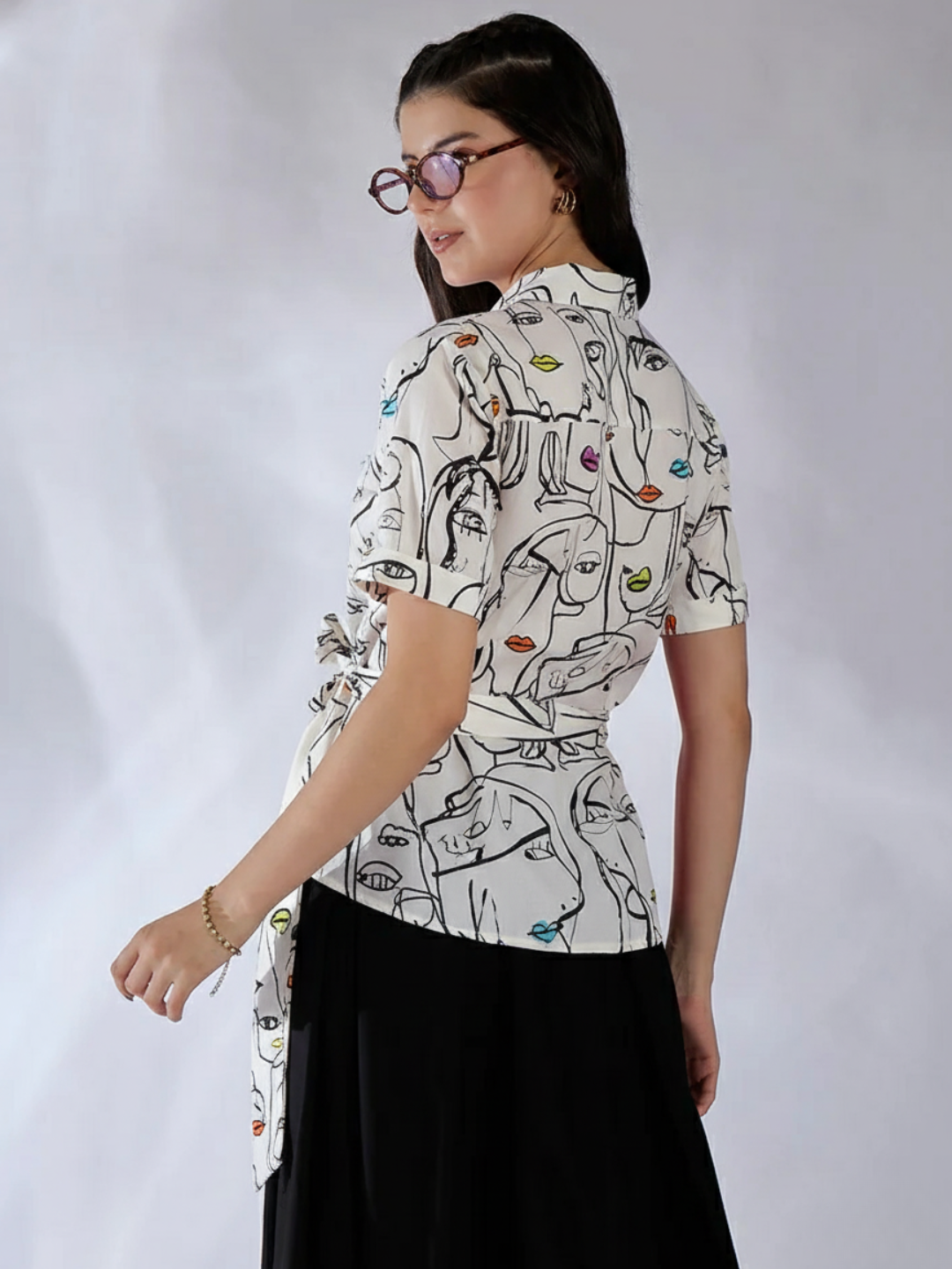 Pure Cotton Waist Tie-Up Shirt