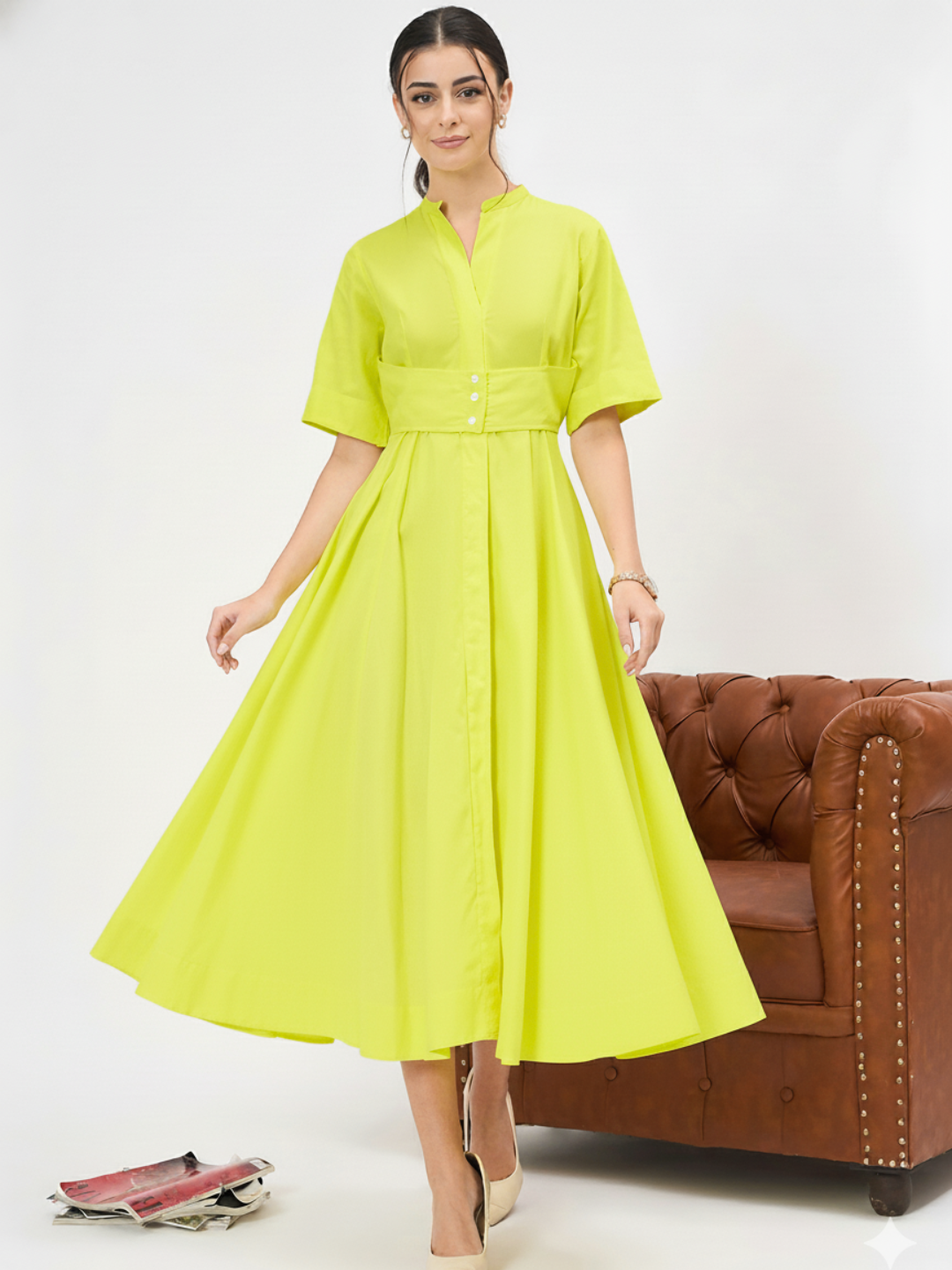 Corset Panelled Cotton Midi Dress