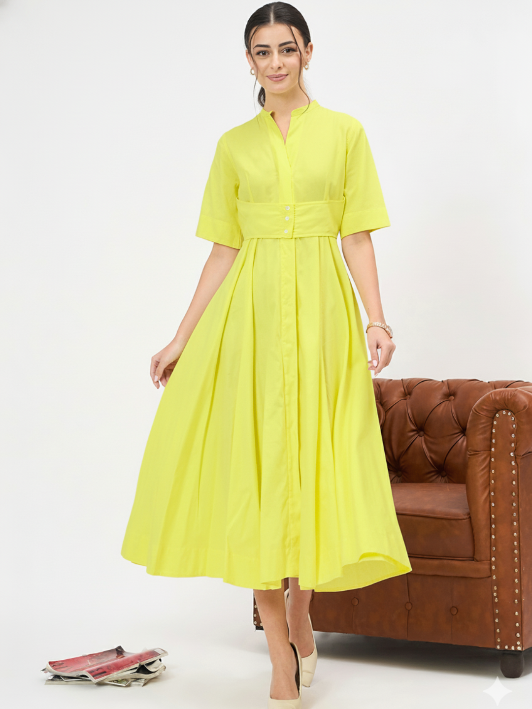 Corset Panelled Cotton Midi Dress