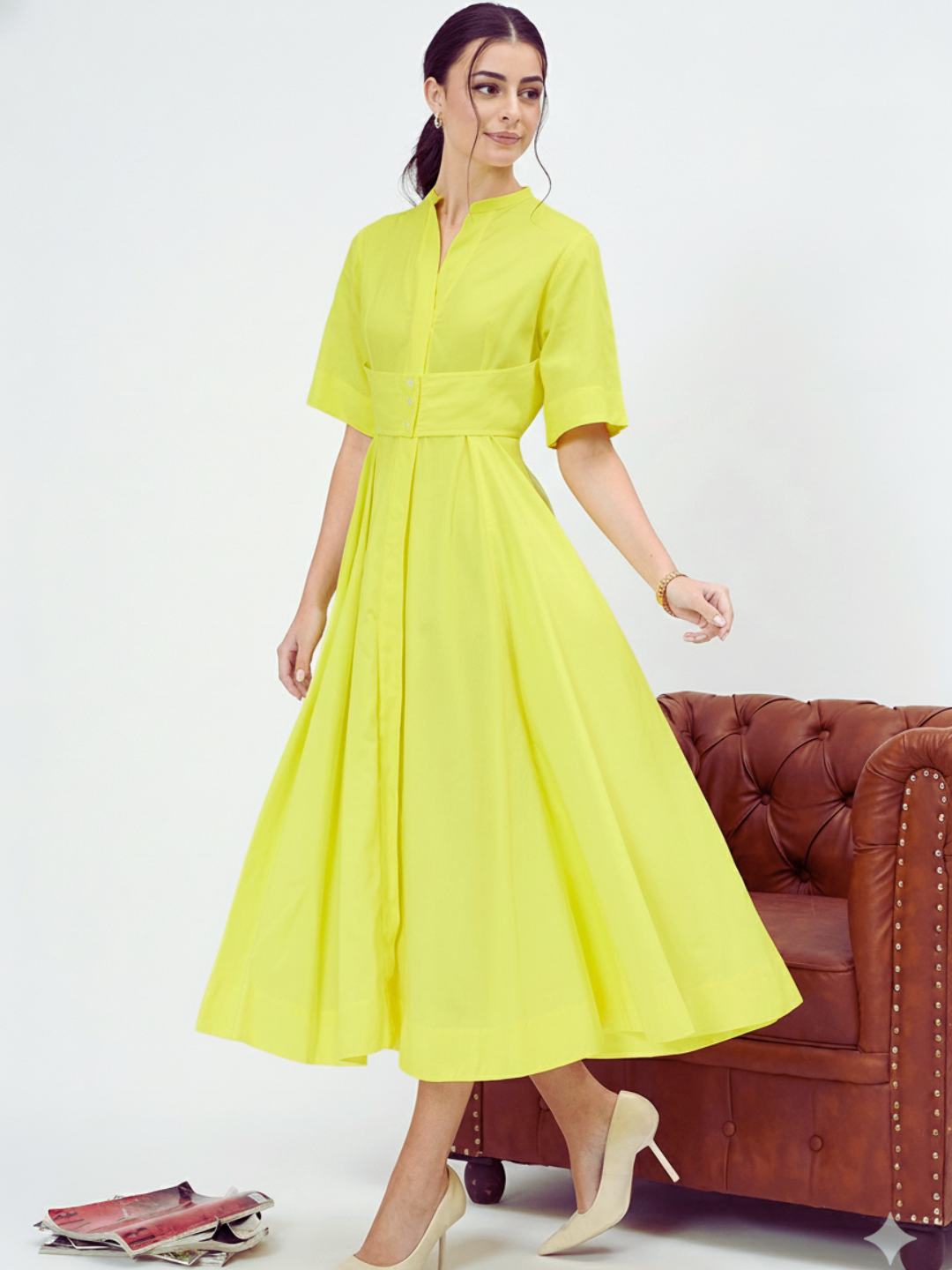 Corset Panelled Cotton Midi Dress