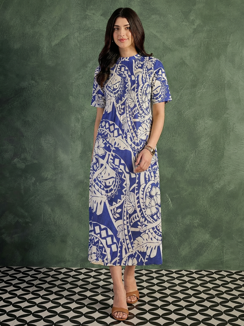 Pure Cotton Front Pleated A-Line Dress (with Lining)