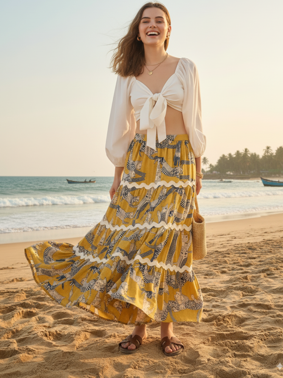 Ric-Rac Cotton Tiered Maxi Skirt - Uptownie