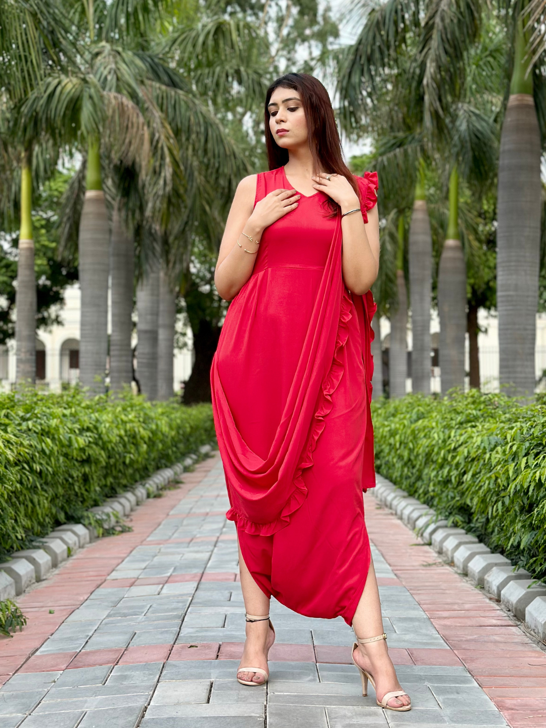 Plus Dhoti Jumpsuit with Attached Dupatta - Uptownie