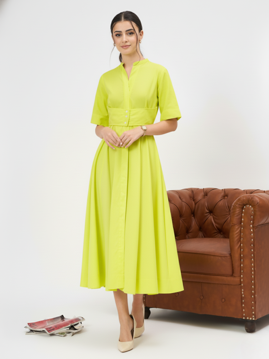 Corset Panelled Cotton Midi Dress