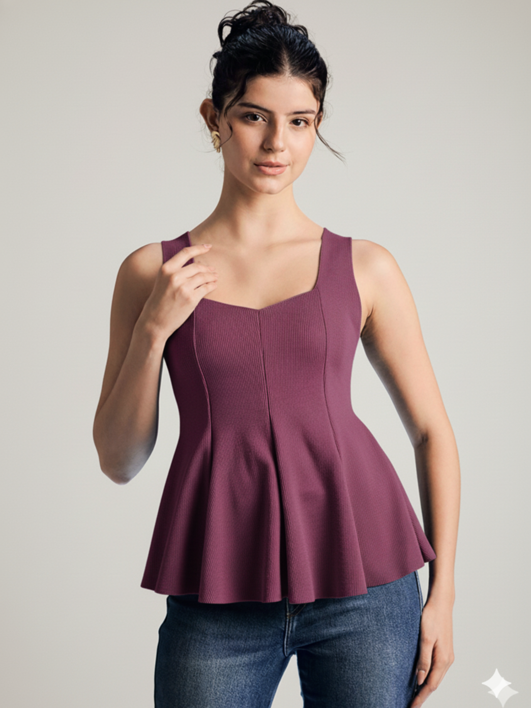 Stretchable Ribbed Peplum Top