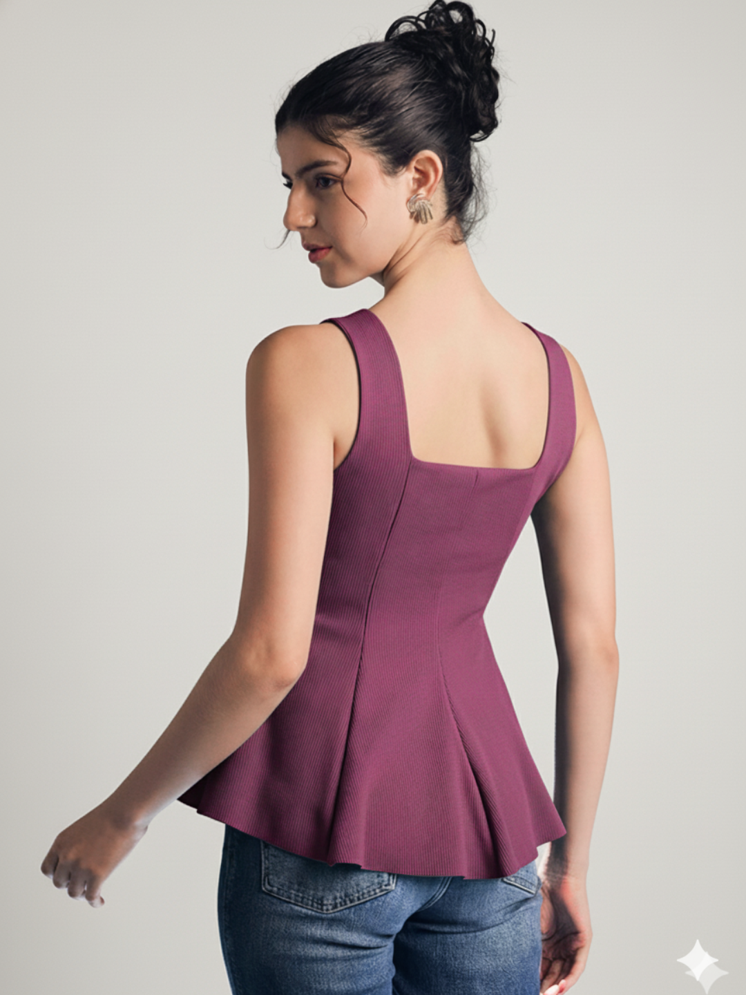 Stretchable Ribbed Peplum Top