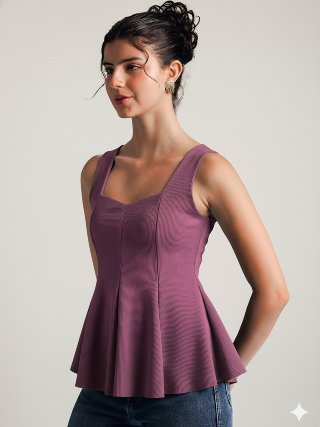 Stretchable Ribbed Peplum Top