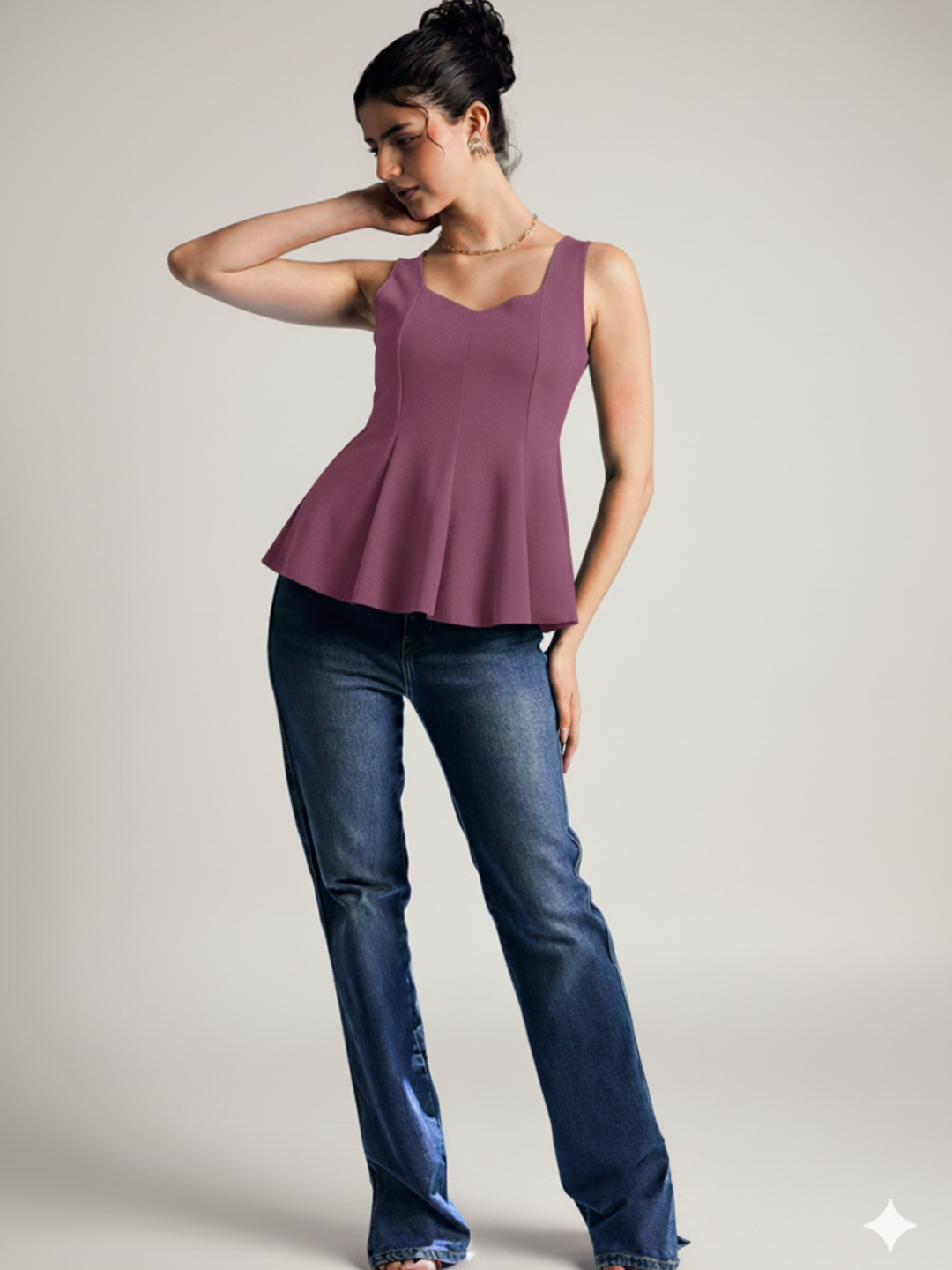 Stretchable Ribbed Peplum Top