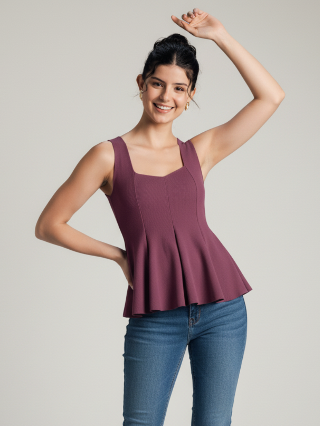 Stretchable Ribbed Peplum Top