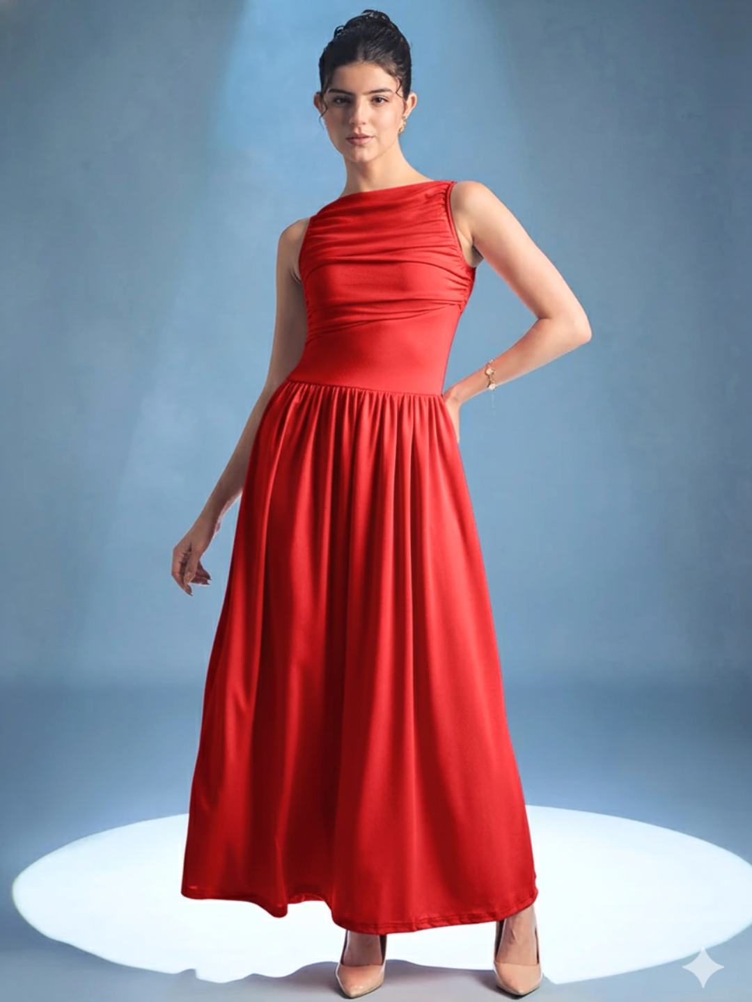 Stretchable Gathered Drop Waist Maxi Dress