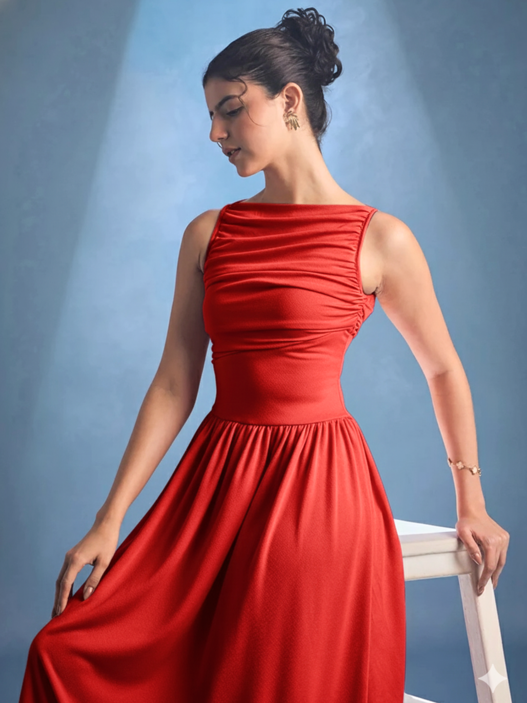 Stretchable Gathered Drop Waist Maxi Dress