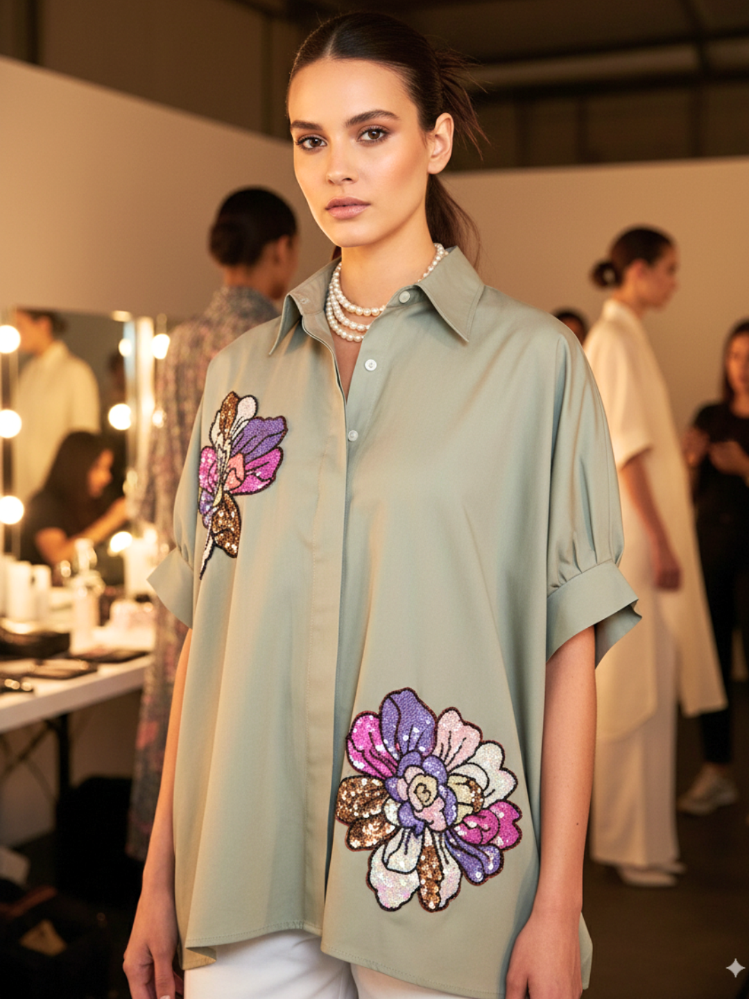 Antifit Embellished Cotton Shirt - Uptownie