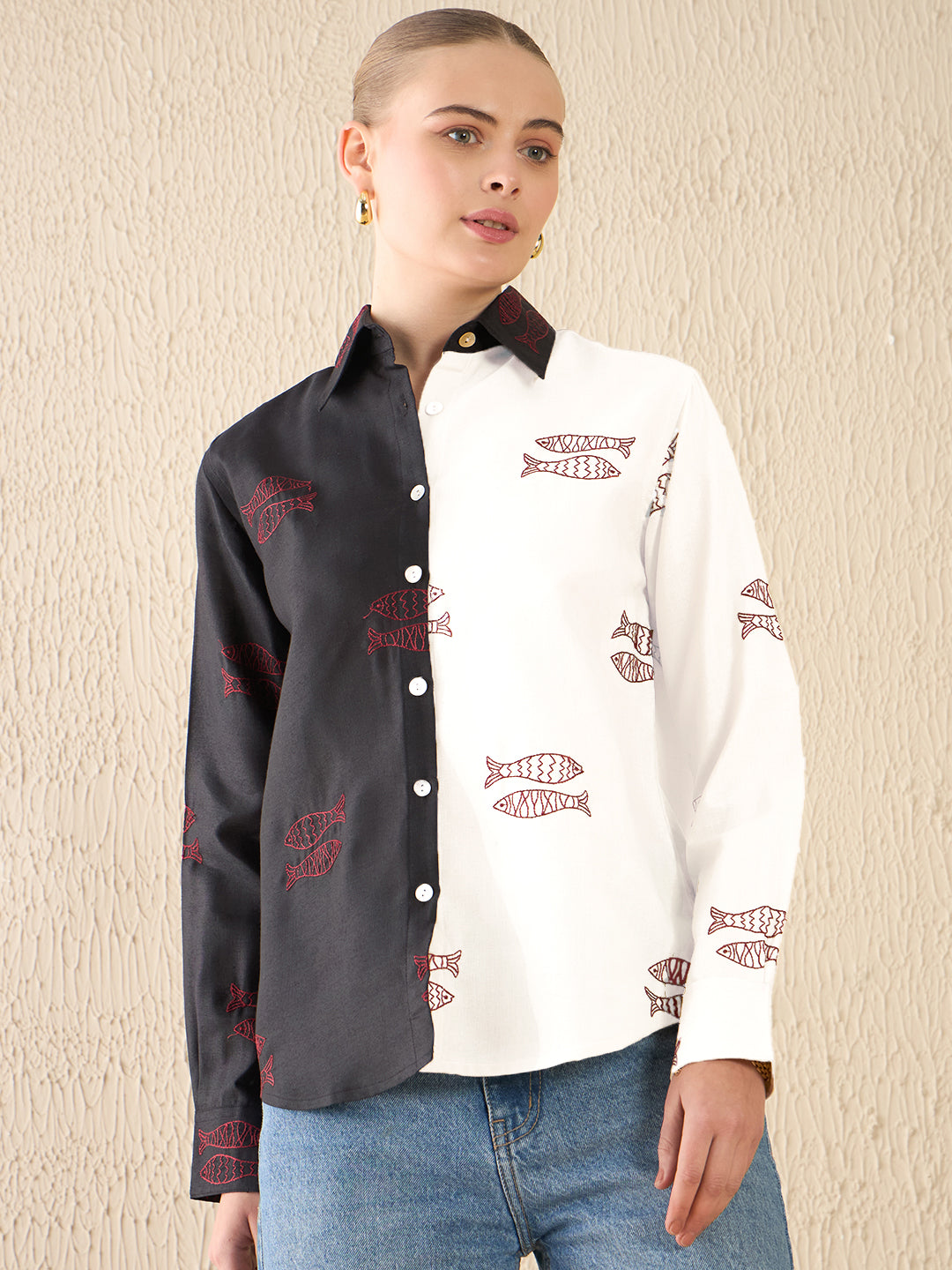 All Over Embroidered Cotton Shirt - Uptownie