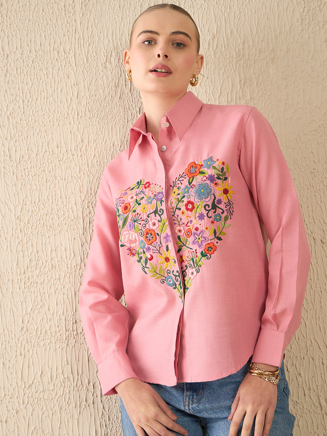 Floral Embroidered Cotton Shirt - Uptownie