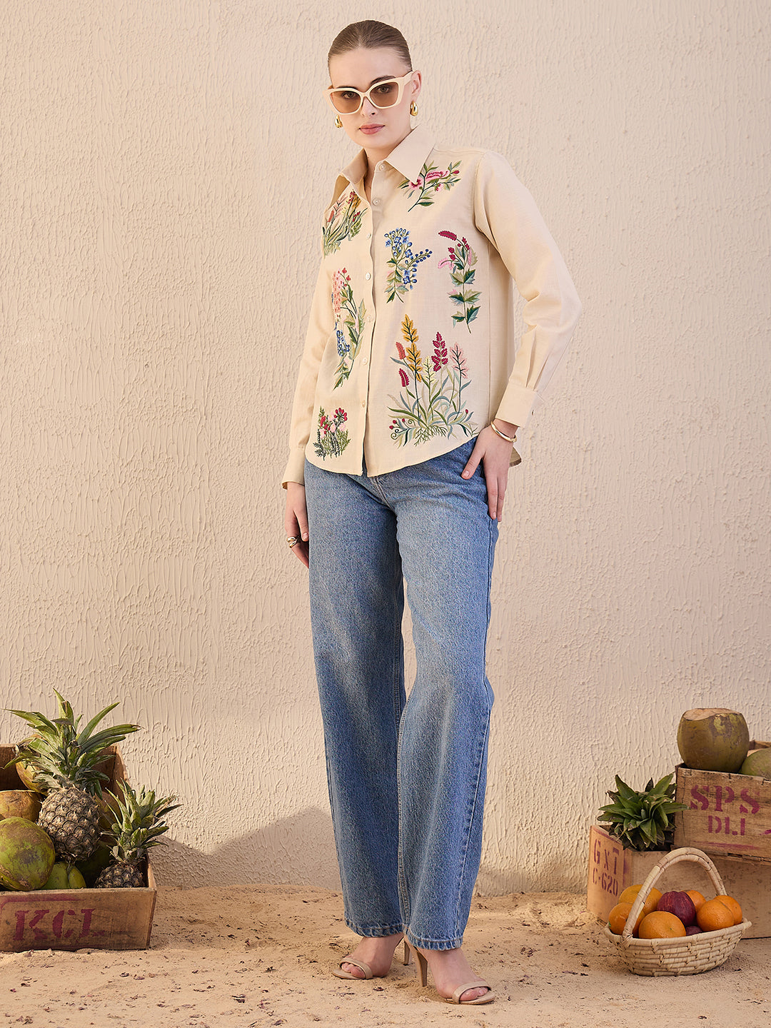 Floral Embroidered Cotton Shirt - Uptownie