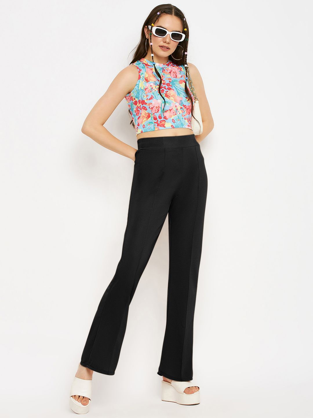 Buy Yellow Parallel Pants With Lace And Embroidery Online - W for Woman
