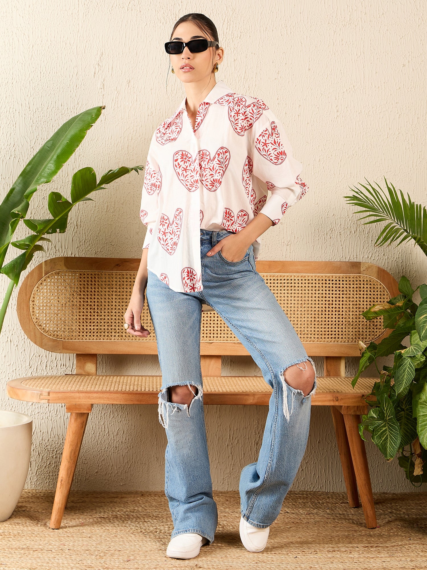 Printed Asymmetrical Cotton Shirt - Uptownie