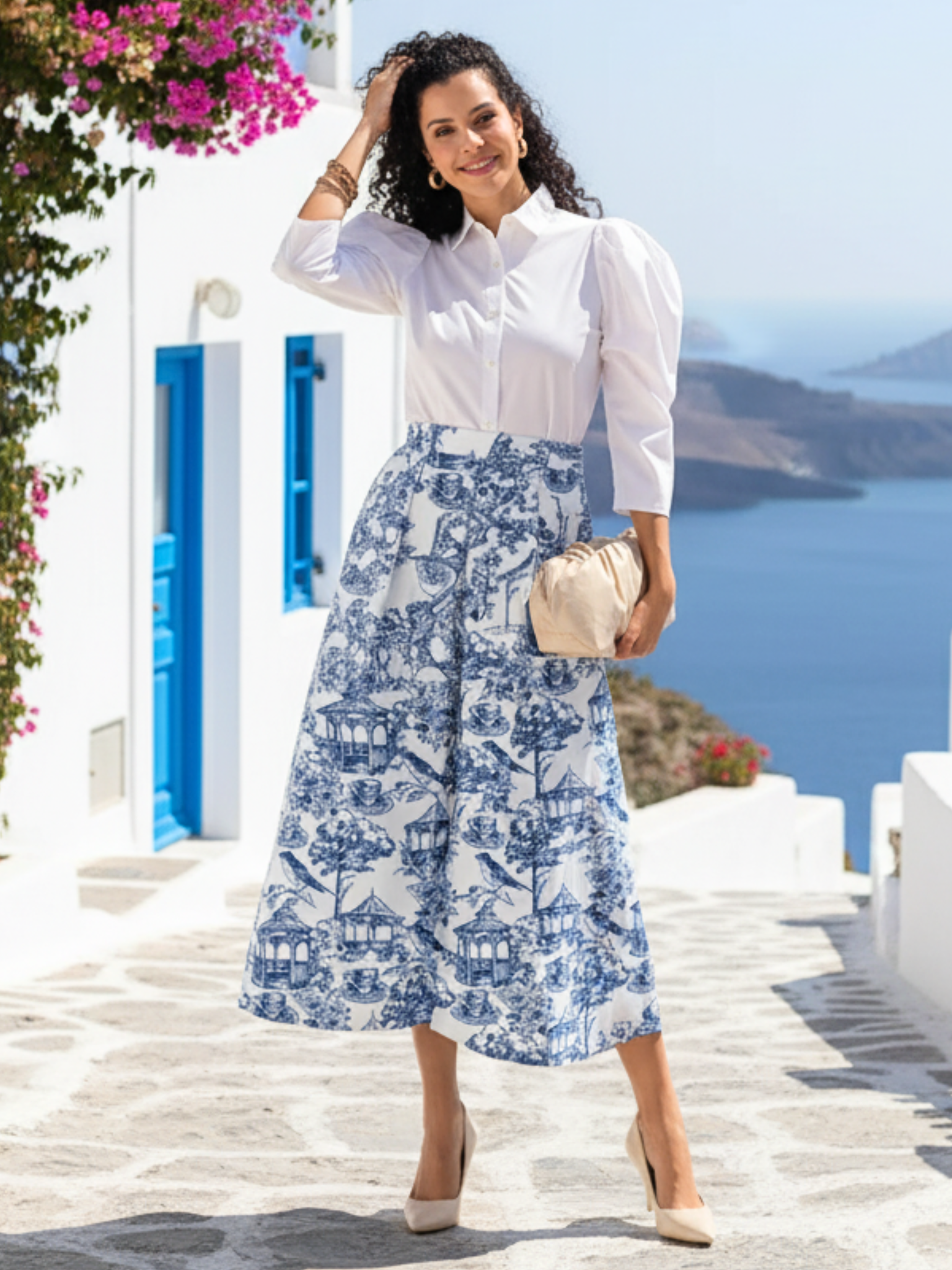 Pure Linen Box Pleated Midi Skirt