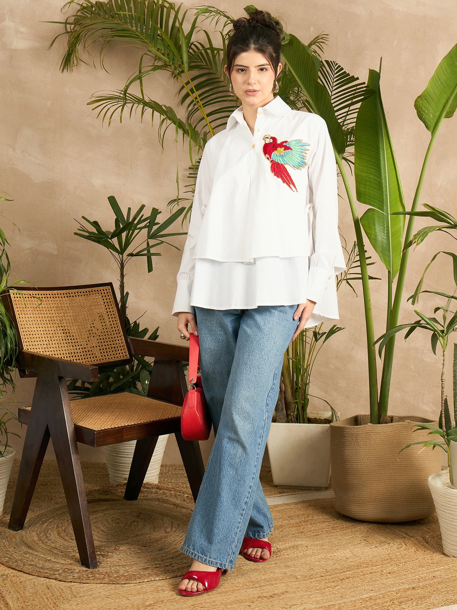 Double Layered Applique Cotton Shirt - Uptownie