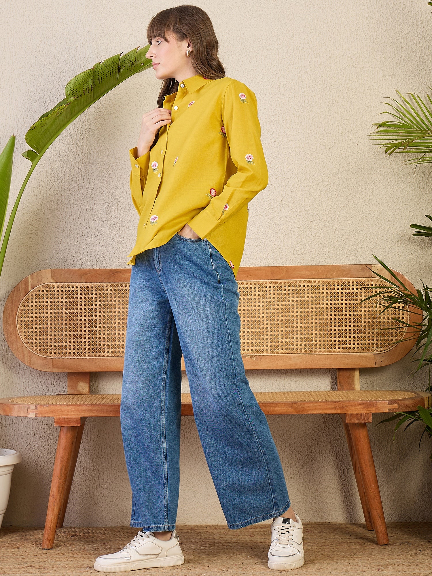 All Over Embroidered Linen Shirt - Uptownie