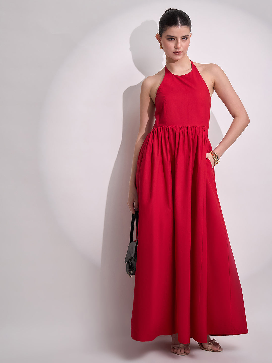 Halter Neck Cotton Maxi Dress - Uptownie