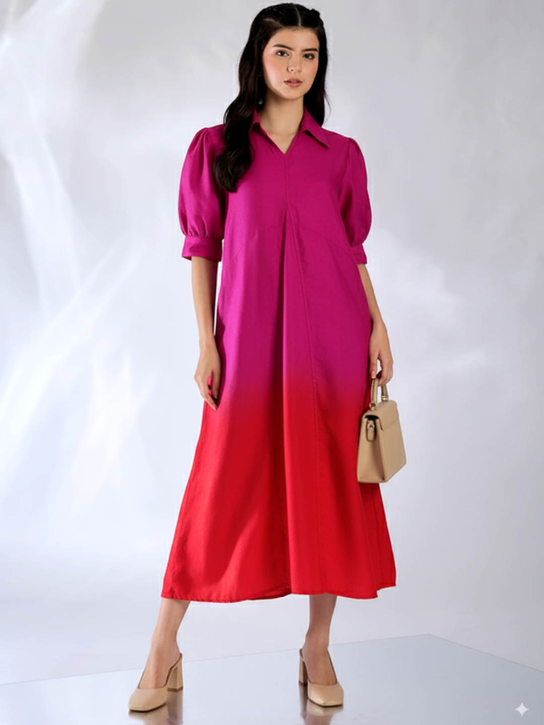 Front Pleated Linen Midi Dress