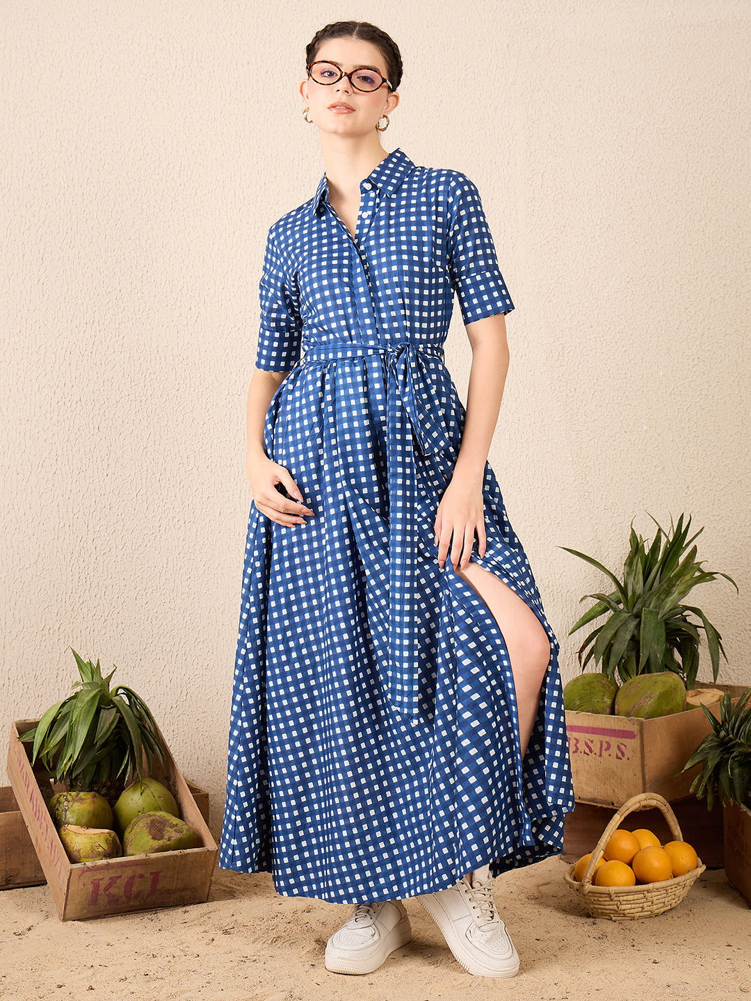 Buttoned Down Shirt Dress With Belt