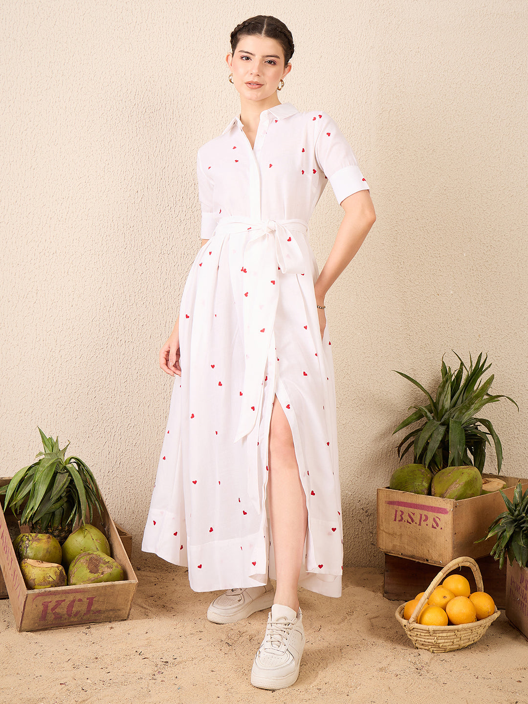 Buttoned Down Shirt Dress With Belt (with Lining)