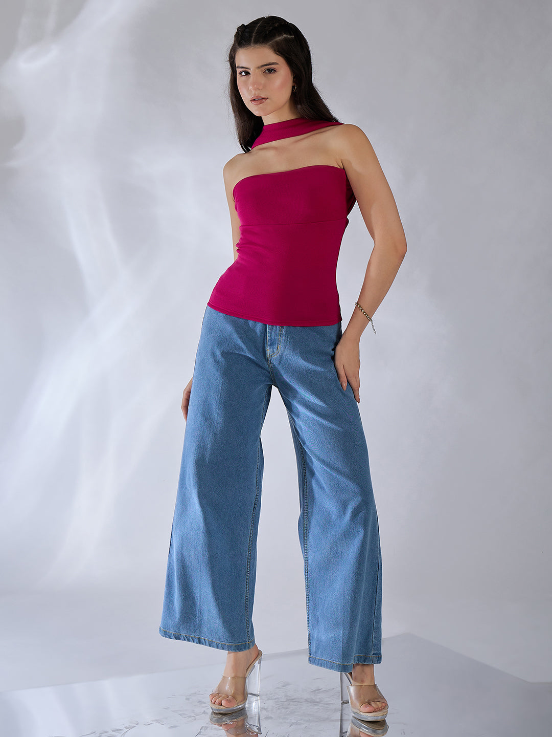 Strapless Scarf Neck Top - Uptownie