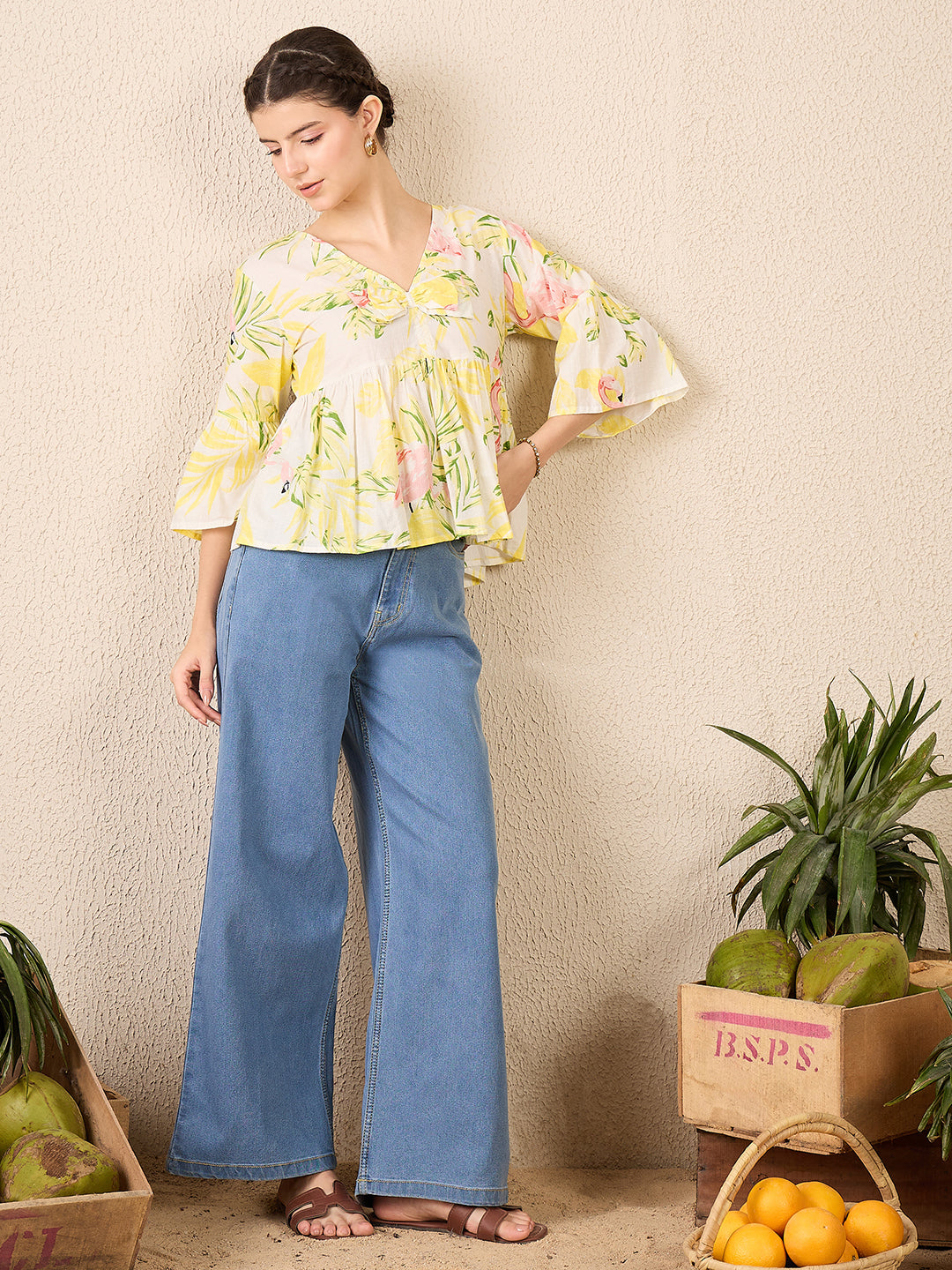 Bell Sleeve Cotton Peplum Top - Uptownie