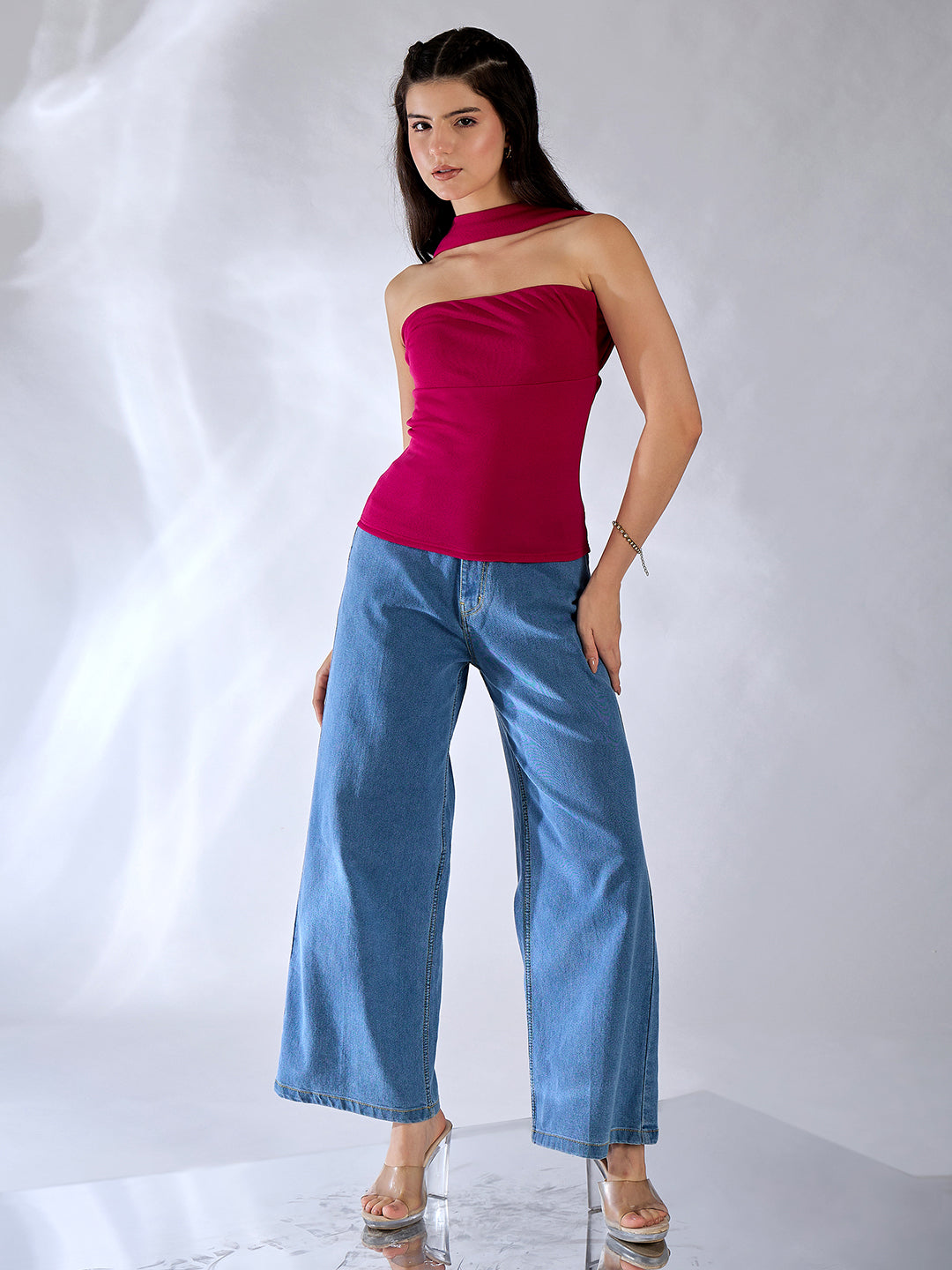 Strapless Scarf Neck Top - Uptownie