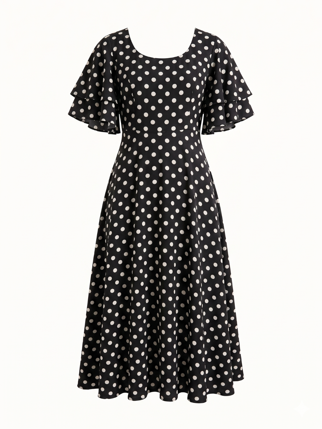 Stretchable Ruffled Sleeve Fit & Flare Dress