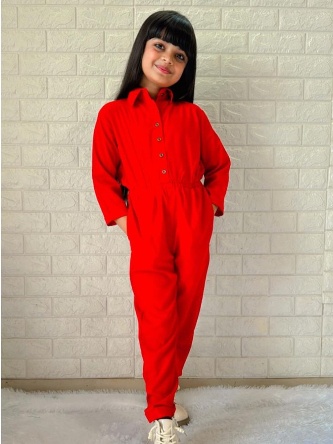 Buttoned Down Roll-up Jumpsuit for Girls