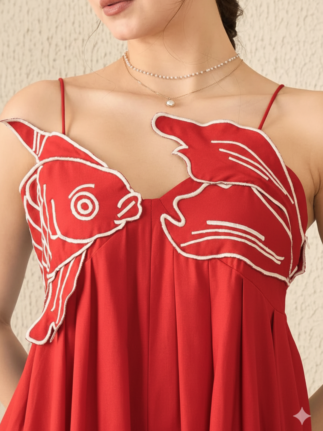 Fish Applique Cotton Maxi Dress