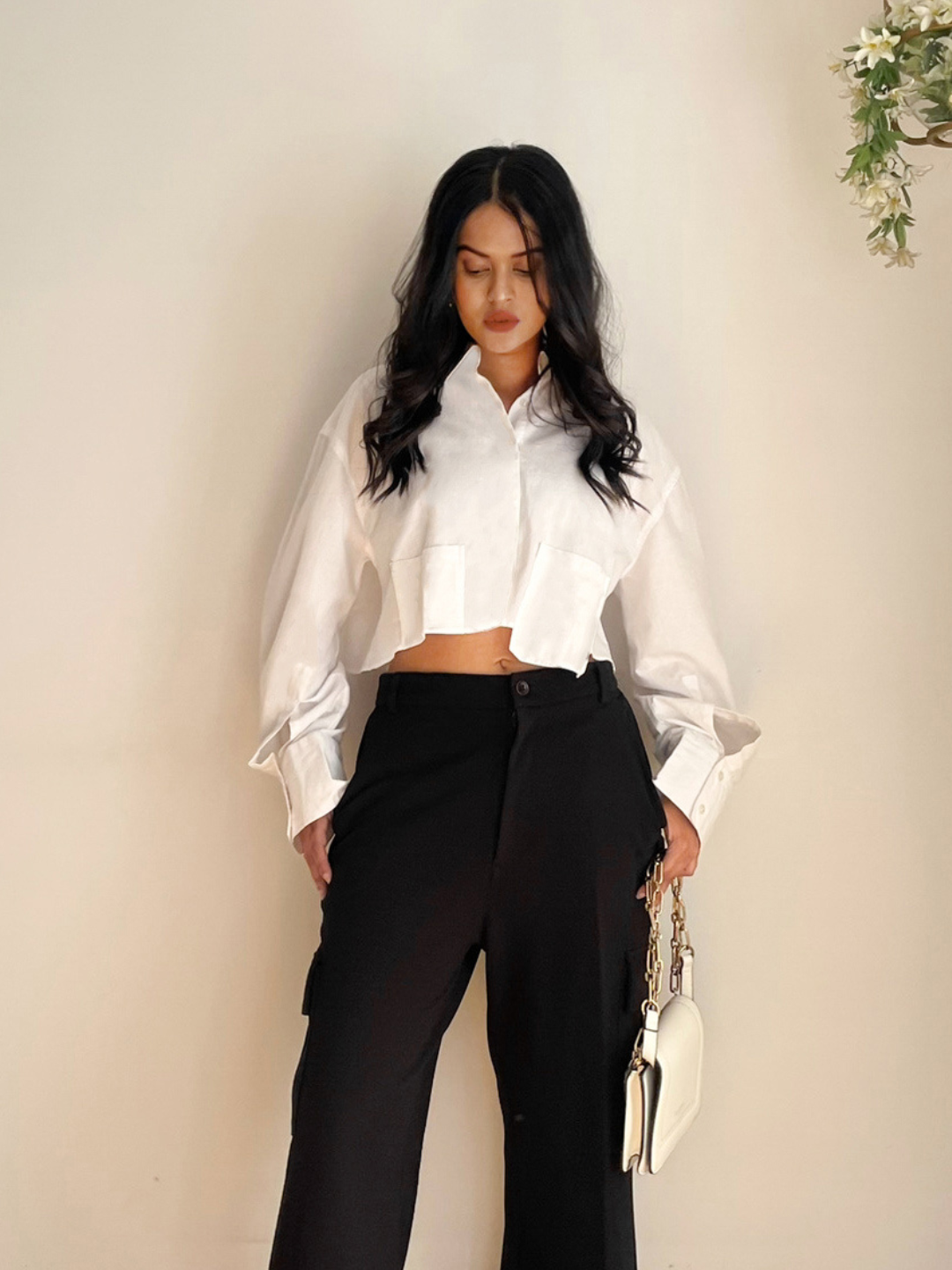 Cropped Cotton Shirt with Pocket - Uptownie