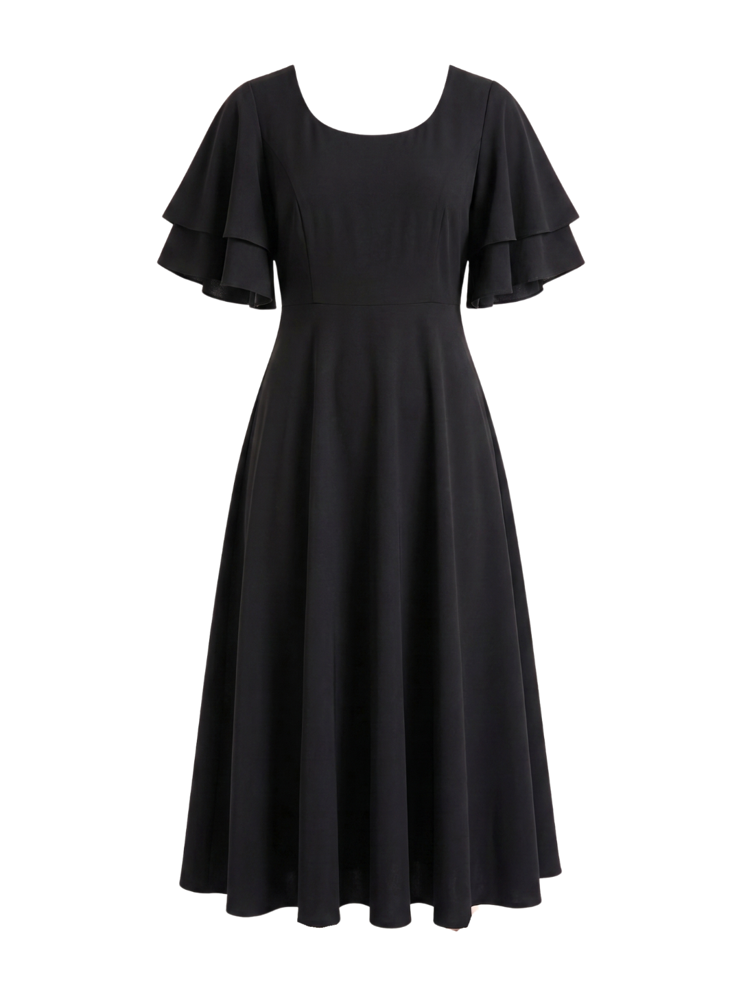 Stretchable Ruffled Sleeve Fit & Flare Dress