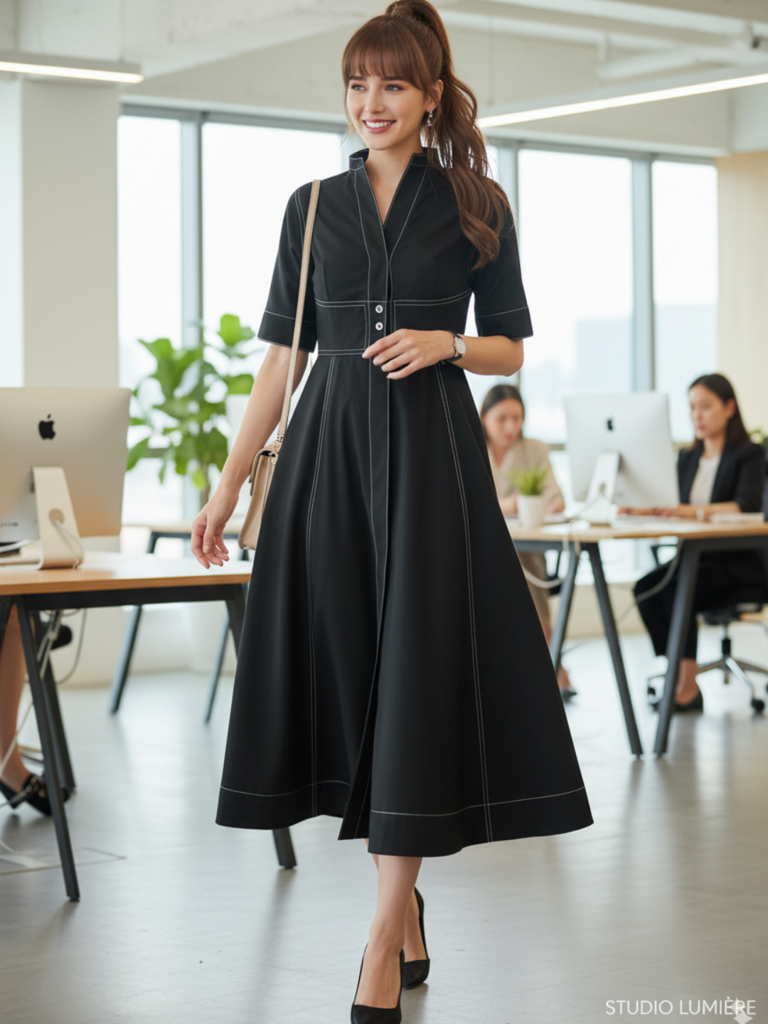 Corset Panelled Cotton Midi Dress - Uptownie