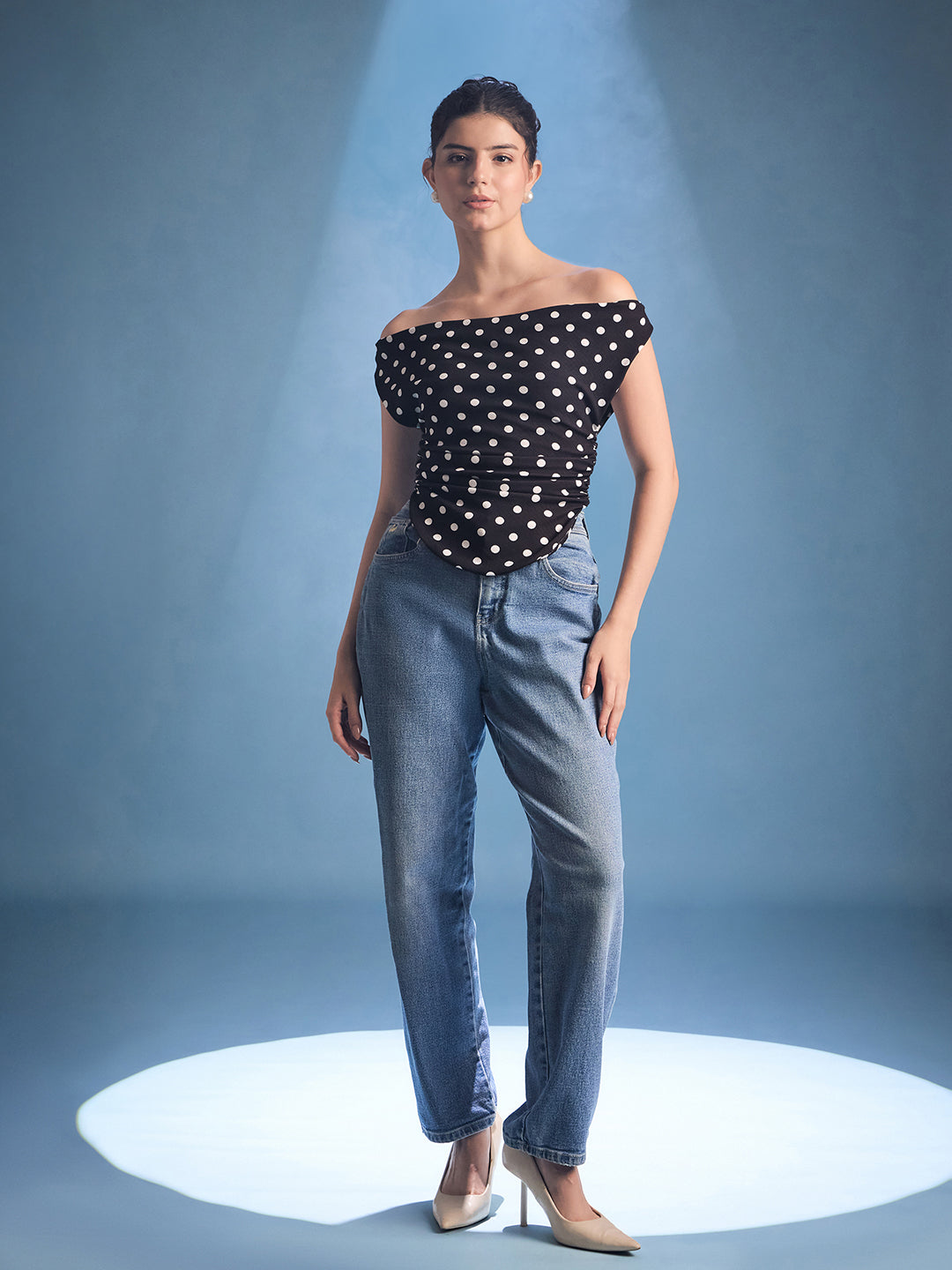 Printed Cotton Stretchable Draped Crop Top - Uptownie