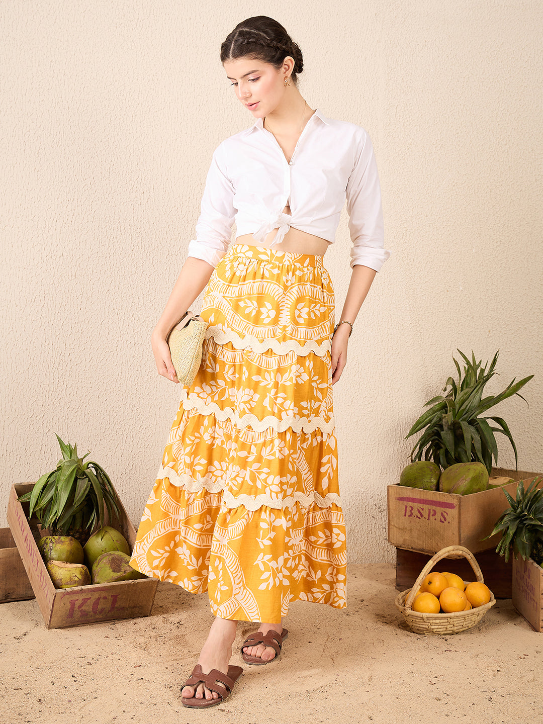 Ric-Rac Cotton Tiered Maxi Skirt