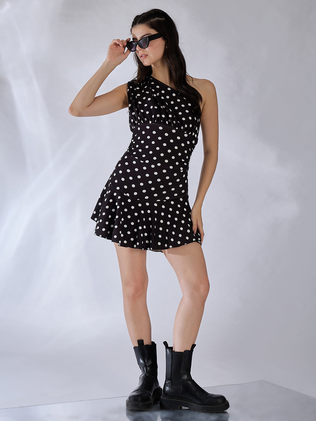 One Shoulder Ruffle Trim Mini Dress - Uptownie