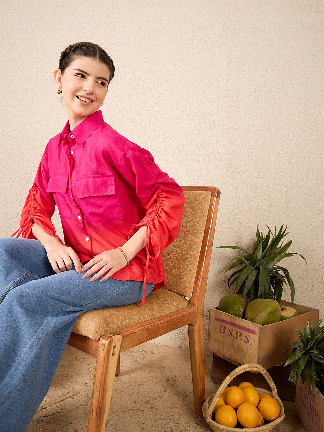 Ruched Tie-up Sleeves Shirt - Uptownie
