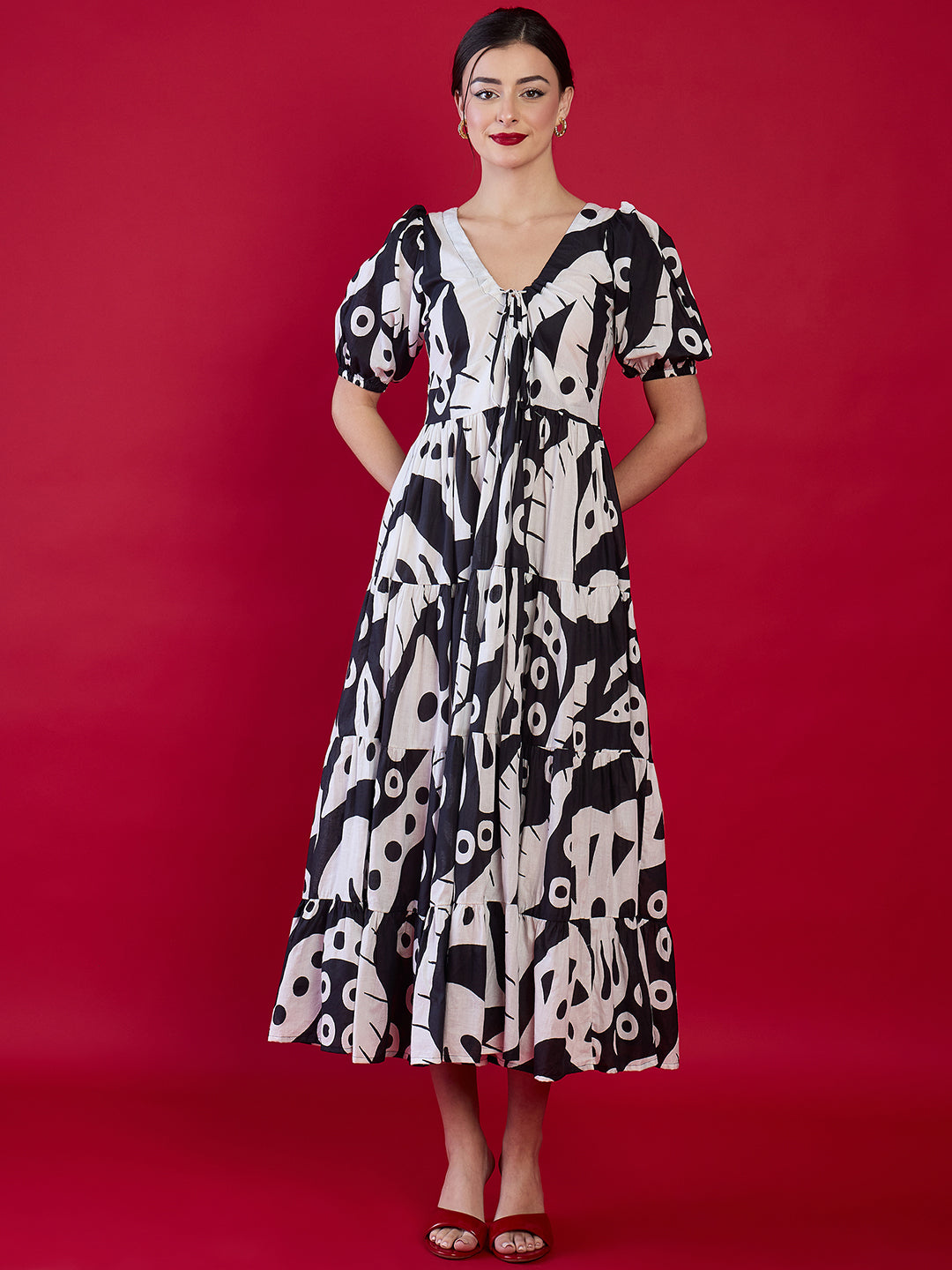 Pure Cotton Neck Tie Up Maxi Dress