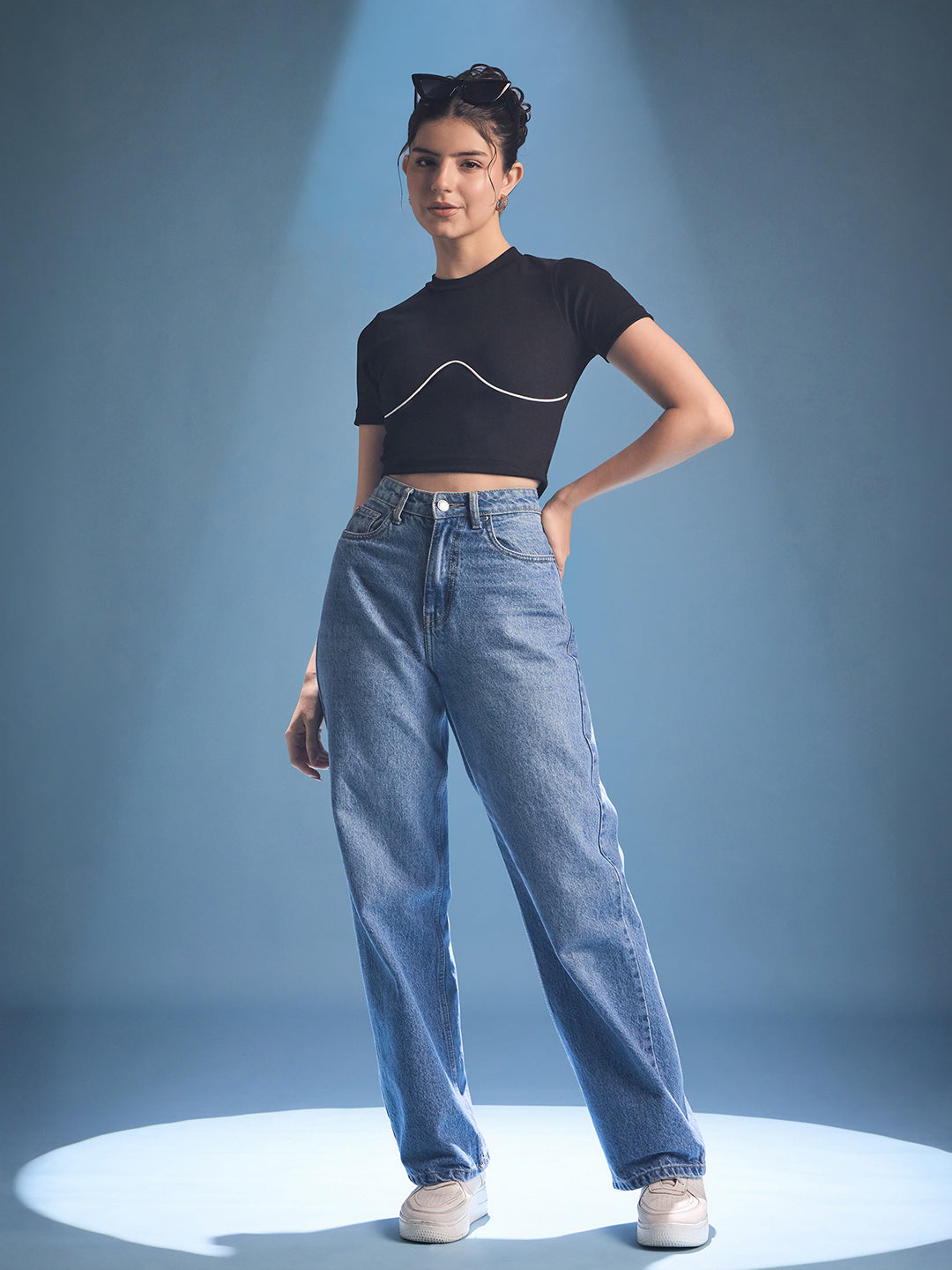 Contrast Piping Rib-knit Top - Uptownie